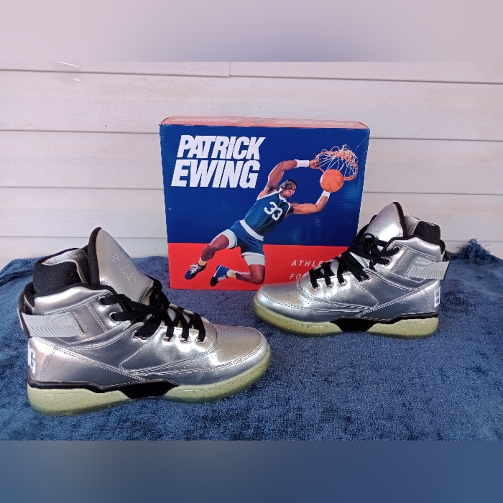 Ewing Athletics 33 HI Platinum/Black Patrick Ewing Basketball Shoes size 9.5